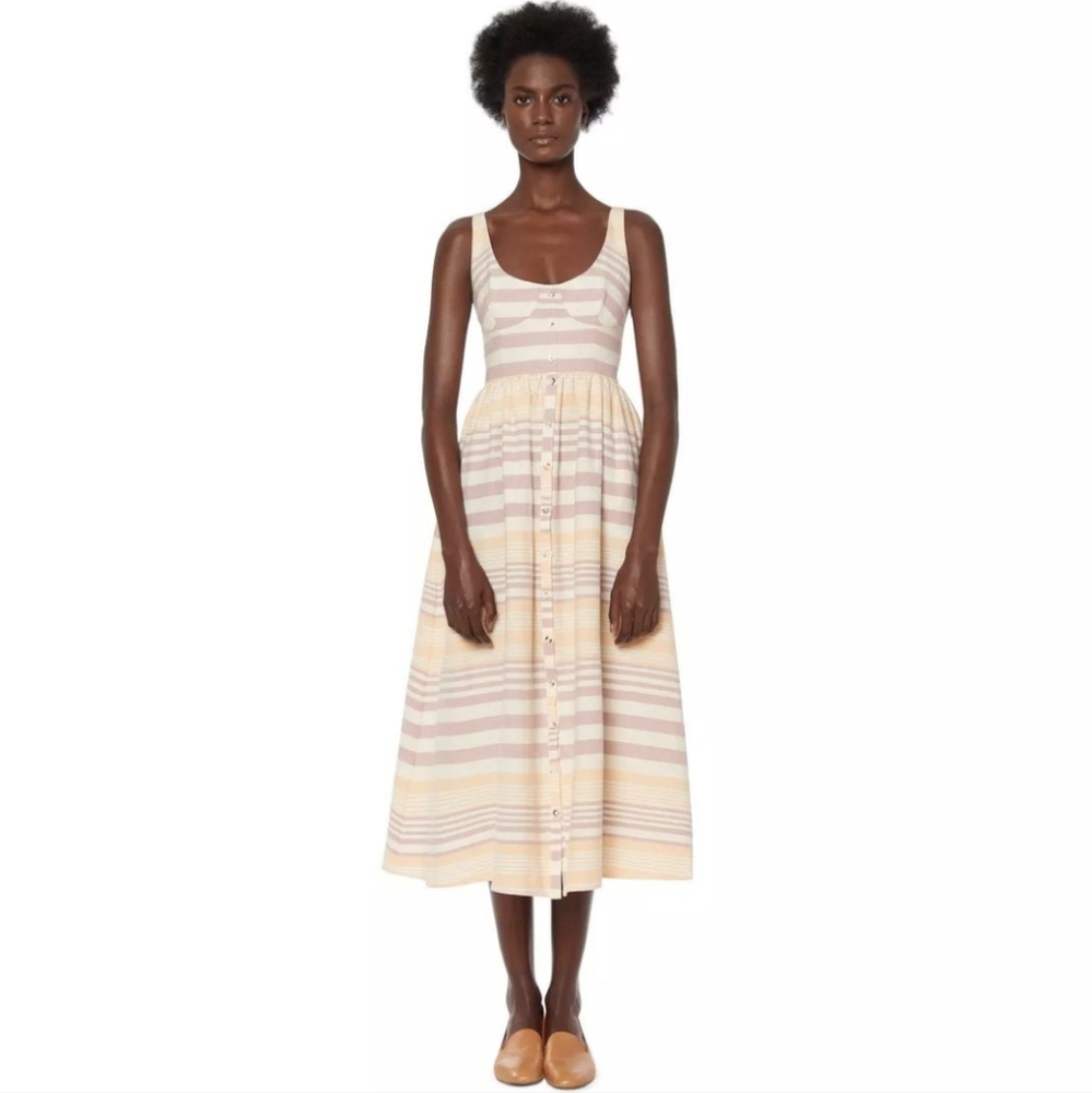 Mara Hoffman | midi dress | Button Front | size 10 striped pastel colors